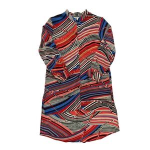Mishca High Low Blouse Multicolor Striped Button Down Long Slv Sz Medium (241)